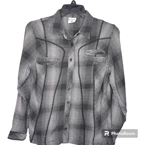 Columbia gray plaid flannel‎ Button down shirt Large - Picture 1 of 6